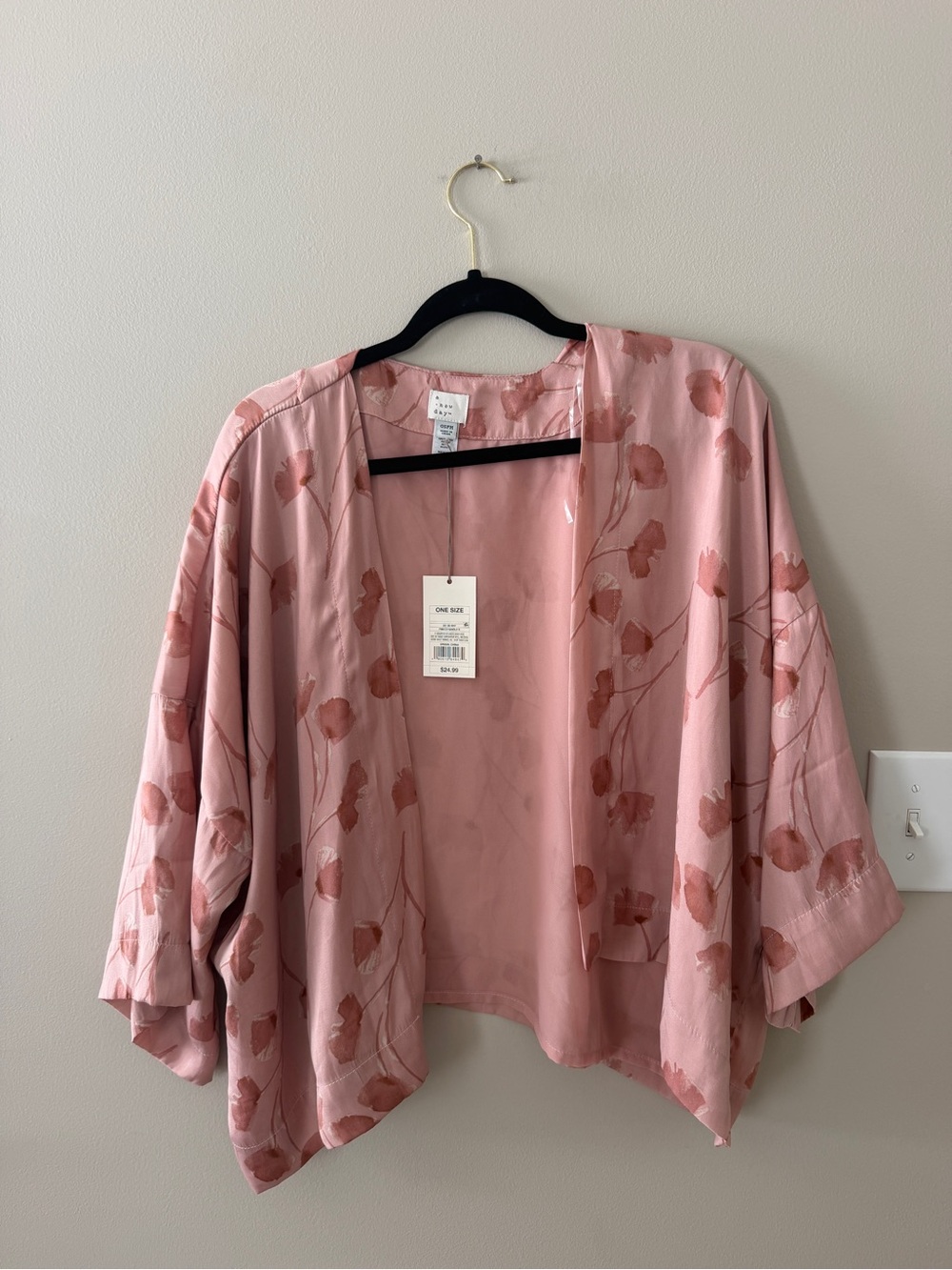 a new day Dusty Rose Floral Open-Front Kimono